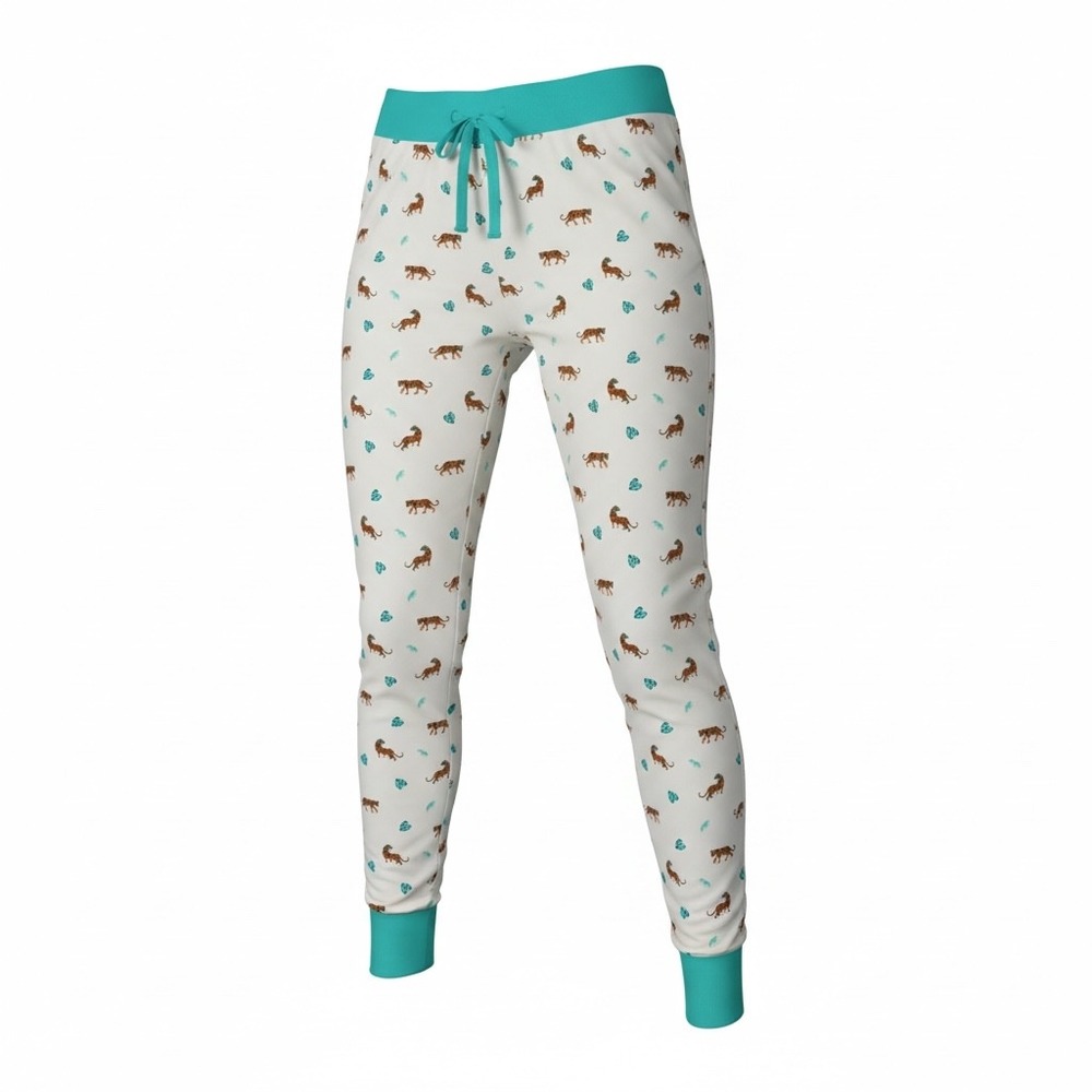 Bubble Baby Tiger Print Bamboo Viscose Pajama Jogger Pants White Teal XXS/XS
